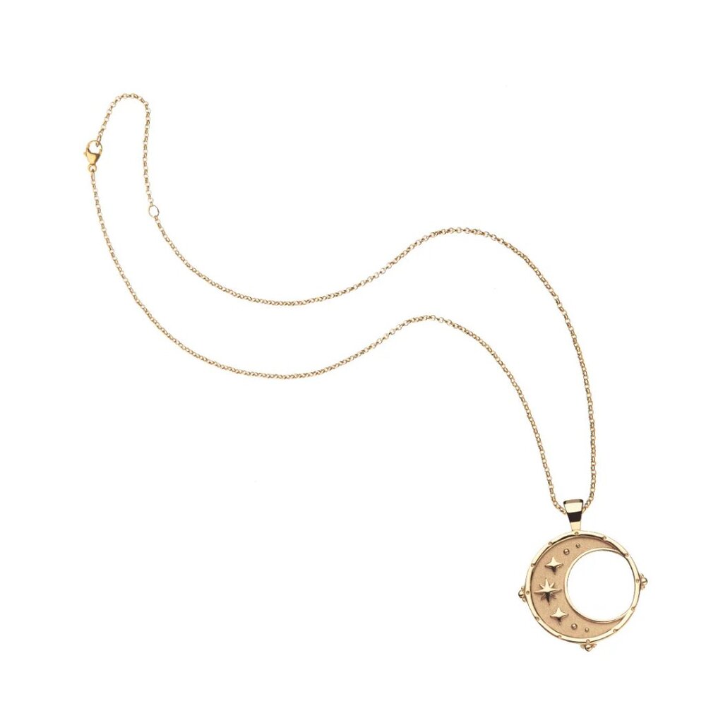 Jane Win FOREVER Moon and Back Pendant Coin & Chain - 14k Gold Plated